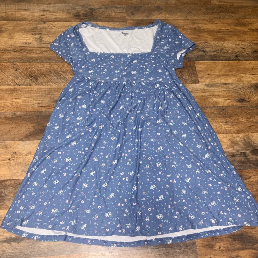 No Boundaries Blue Floral Babydoll Dress L 12-14 Cottagecore Spring Mini Dress